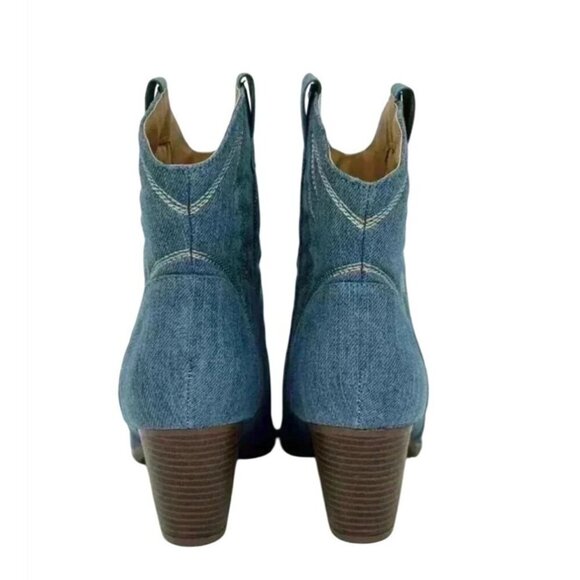 QUPID / Zane-72 / Denim / Western Ankle / Boots With Embroidered / Design & Stac - Picture 4 of 9